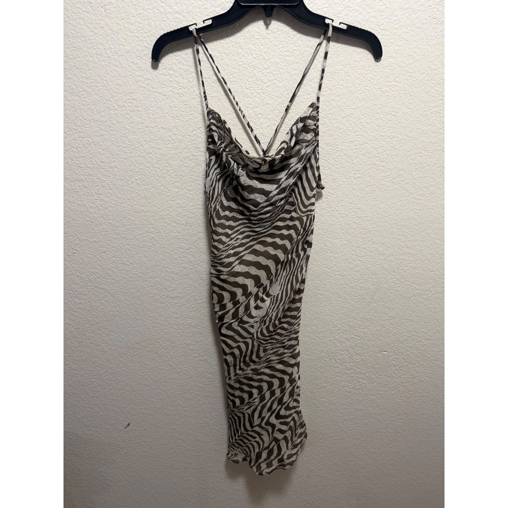 Hugo Buscati Collection Zebra Print Cowl Neck Midi Dress Brown Cream Womens 6